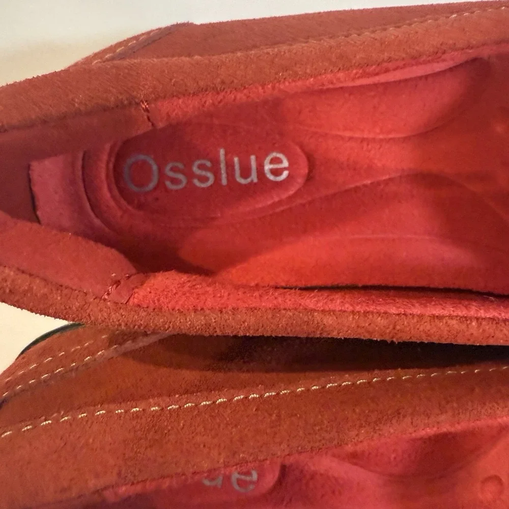 Osslue Red Suede Driving Moccasins Women's Size 7 Slip On Loafers Casual